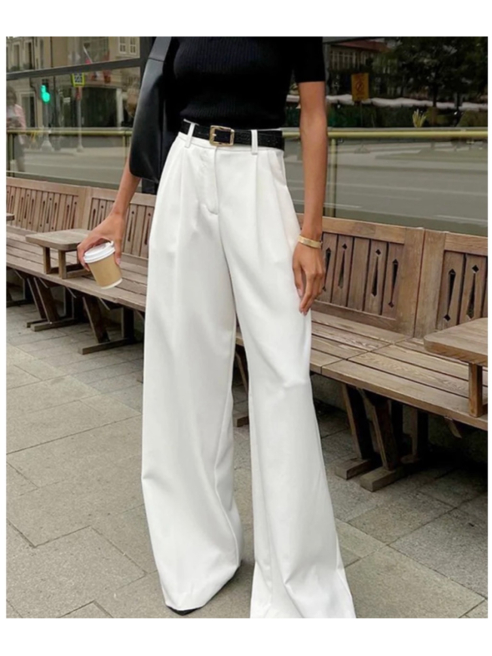 Women's Commense Wide Leg Pants Trouser Small White Old Money Minimalist Office